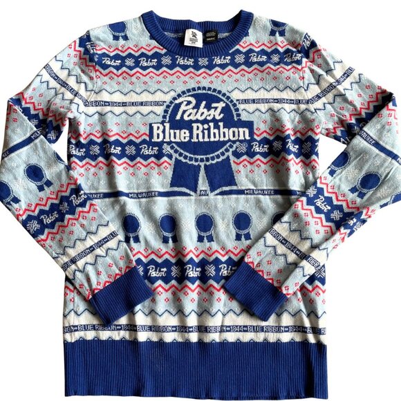 Pabst Blue Ribbon Christmas Holiday Hannukah Sweater - Size Small - Picture 1 of 7